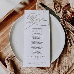 Romantic Gold and Black Calligraphy Wedding Menu Invitation