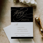 Romantic Gold and Black Menu Choice RSVP Card<br><div class="desc">This romantic gold and black menu choice RSVP card is perfect for a simple wedding. The modern classic design features fancy swirls and whimsical flourishes with gorgeous elegant hand lettered faux champagne gold foil typography. This wedding response card conveniently asks guests what meal they would like at your reception. Please...</div>