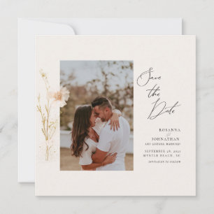 Romantic Gold and Blush Pressed Flowers Photo Invitation
