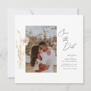 Romantic Gold and Blush Pressed Flowers Photo Invitation