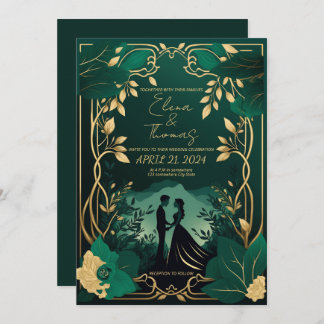 Romantic Gold and Emerald Green Invitation