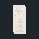 Romantic Gold and Ivory Wedding Dinner Menu<br><div class="desc">This romantic gold and ivory wedding dinner menu card is perfect for a simple wedding. The modern classic design features fancy swirls and whimsical flourishes with gorgeous elegant hand lettered faux champagne gold foil typography. This menu can be used for a wedding reception, rehearsal dinner, or any event. Please Note:...</div>