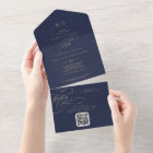 Romantic Gold and Navy Monogram QR Code Wedding