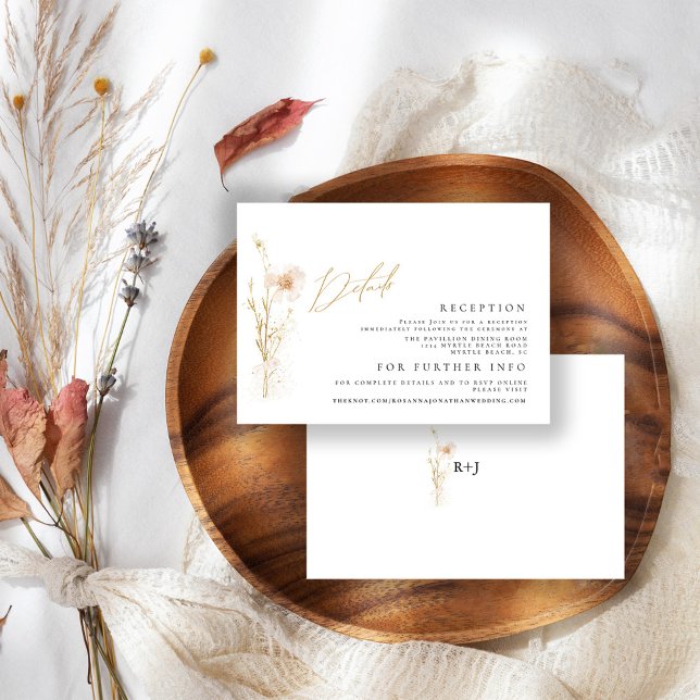Romantic Gold & Blush Pressed Flowers Wedding  Enclosure Card (Creator Uploaded)