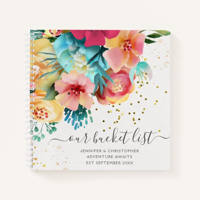Romantic Gold Bold Floral Our Bucket List Notebook (Front)