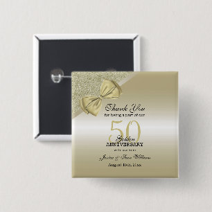 Romantic Gold Bow & Glitter 50th Wedding       2 Inch Square Button