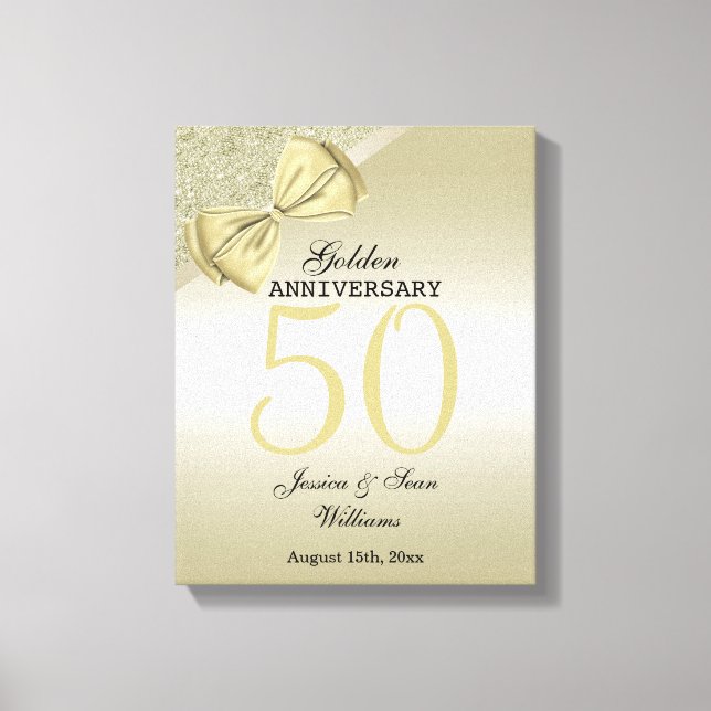 Romantic Gold Bow & Glitter 50th Wedding        Canvas Print (Front)