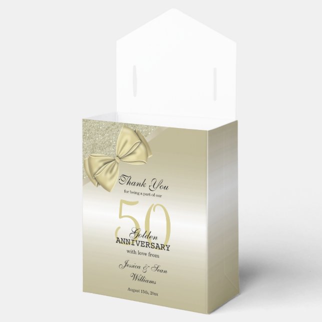 Romantic Gold Bow & Glitter 50th Wedding    Favor Box (Opened)