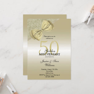 Romantic Gold Bow & Glitter 50th Wedding Invitation