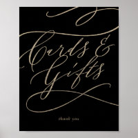 Romantic Gold Calligraphy Black Cards & Gifts Sign