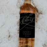 Romantic Gold Calligraphy | Black Cheers Wedding Wine Label<br><div class="desc">These romantic gold calligraphy black cheers wedding wine labels are perfect for a simple wedding reception. The modern classic design features fancy swirls and whimsical flourishes with gorgeous elegant hand lettered faux sparkling wine gold foil typography. Personalize the wine bottle stickers with the names and date. These labels can be...</div>