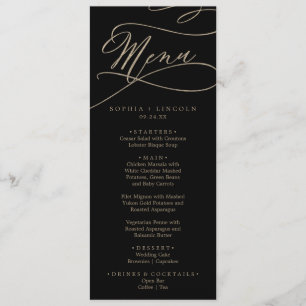 Romantic Gold Calligraphy Black Dinner Menu