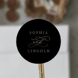 Romantic Gold Calligraphy Black Envelope Seals<br><div class="desc">These romantic gold calligraphy black wedding envelope seals are perfect for a simple wedding. The modern classic design features fancy swirls and whimsical flourishes with gorgeous elegant hand lettered faux champagne gold foil typography. Personalize the label with the names of the bride and groom. Please Note: This design does not...</div>