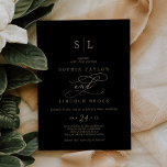 Romantic Gold Calligraphy | Black Monogram Wedding Invitation<br><div class="desc">This romantic gold calligraphy black monogram wedding invitation is perfect for a simple wedding. The modern classic design features fancy swirls and whimsical flourishes with gorgeous elegant hand lettered faux champagne gold foil typography. Please Note: This design does not feature real gold foil. It is a high quality graphic made...</div>