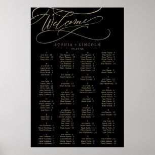 Romantic Gold Calligraphy Black Seating Chart