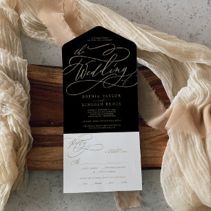 Romantic Gold Calligraphy   Black The Wedding Of A All In One Invitation