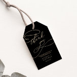 Romantic Gold Calligraphy | Black Wedding Favour Gift Tags<br><div class="desc">These romantic gold calligraphy black wedding favour gift tags are perfect for a simple wedding. The modern classic design features fancy swirls and whimsical flourishes with gorgeous elegant hand lettered faux champagne gold foil typography. Personalize the labels with your names and the date. Change the wording to suit any event:...</div>