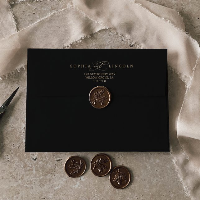 Romantic Gold Calligraphy Black Wedding Invitation Envelope (Creator Uploaded)