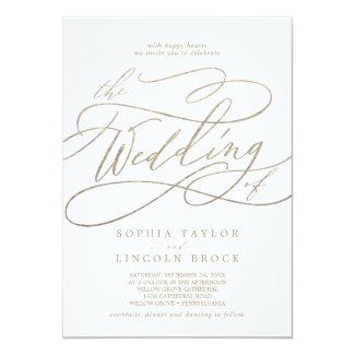 Romantic Gold Calligraphy Flourish The Wedding Of Card