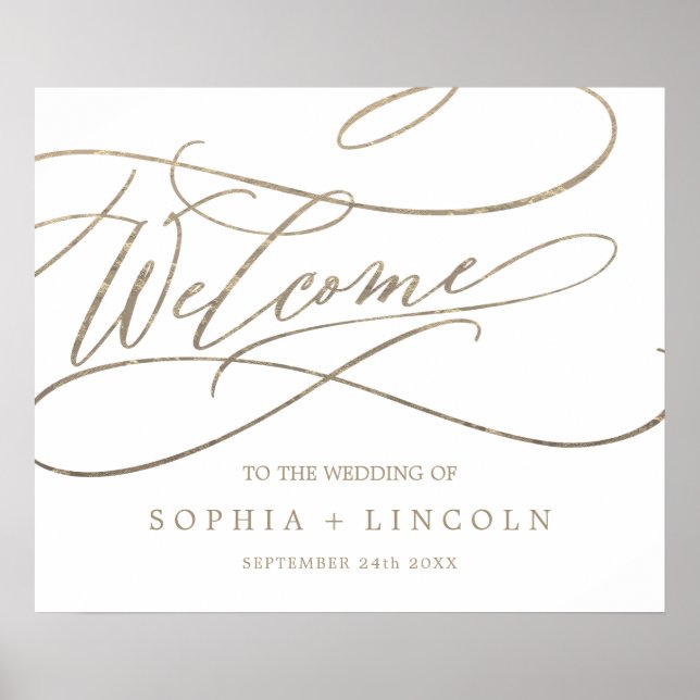 Romantic Gold Calligraphy Flourish Welcome Wedding Poster (Front)