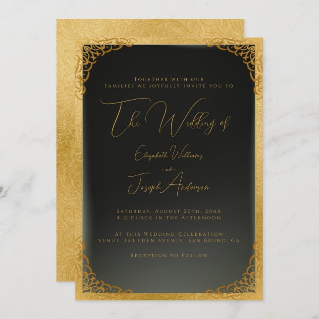 Romantic Gold Calligraphy & Gold Foil Wedding Invitation (Front/Back)