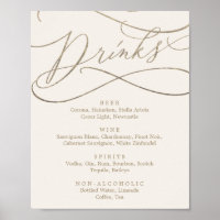 Romantic Gold Calligraphy | Ivory Drink Menu Sign