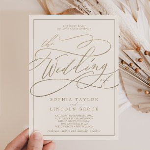 Romantic Gold Calligraphy Ivory Frame Wedding Invitation