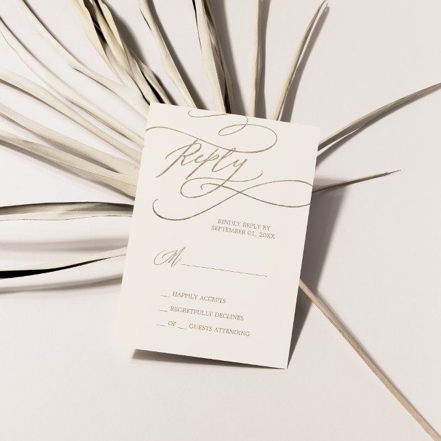 Romantic Gold Calligraphy | Ivory Simple RSVP Card (Creator Uploaded)