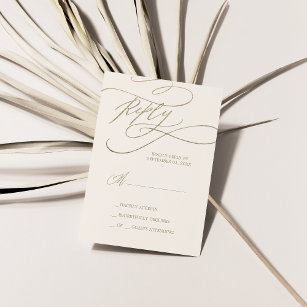 Romantic Gold Calligraphy   Ivory Simple RSVP Card