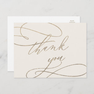 Romantic Gold Calligraphy   Ivory Thank You Postcard