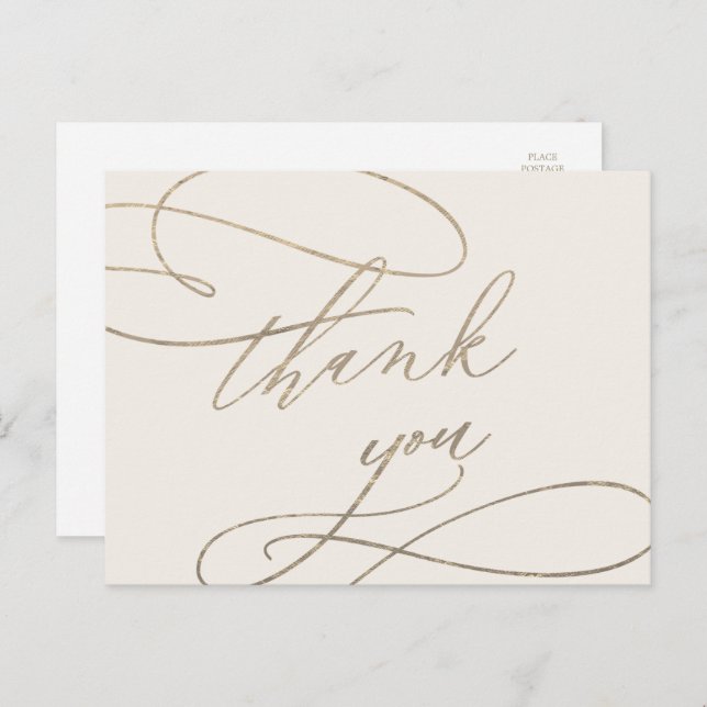 Romantic Gold Calligraphy | Ivory Thank You Postcard (Front/Back)
