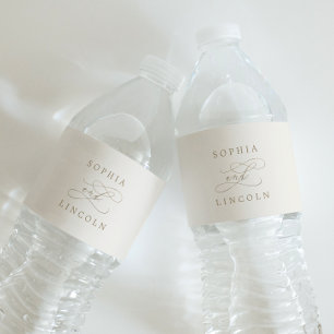 Romantic Gold Calligraphy Ivory Wedding Water Bottle Label