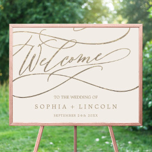 Romantic Gold Calligraphy   Ivory Welcome Wedding Poster