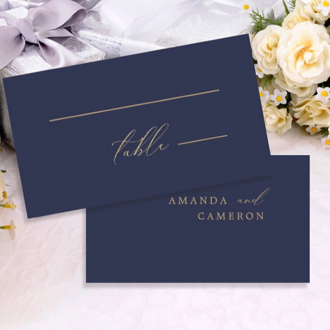 Romantic Gold Calligraphy Navy Blue Wedding  Place Card (Creator Uploaded)