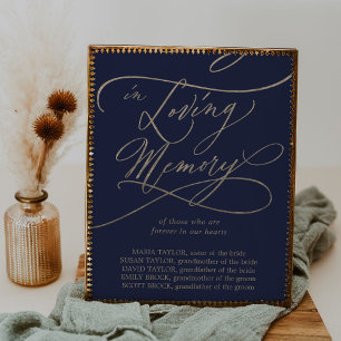 Romantic Gold Calligraphy Navy In Loving Memory Poster