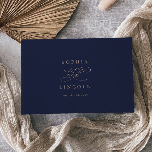 Romantic Gold Calligraphy | Navy Monogram Wedding Guest Book (Creator Uploaded)