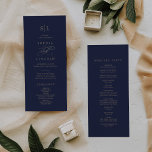 Romantic Gold Calligraphy | Navy Monogram Wedding Program<br><div class="desc">This romantic gold calligraphy navy monogram wedding program is perfect for a simple wedding. The modern classic design features fancy swirls and whimsical flourishes with gorgeous elegant hand lettered faux champagne gold typography. Include the couples initials, the names of the couple, the wedding date and location, thank you message, order...</div>