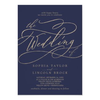 Romantic Gold Calligraphy | Navy The Wedding Of Card