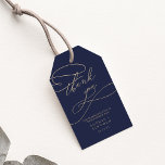 Romantic Gold Calligraphy | Navy Wedding Favour Gift Tags<br><div class="desc">These romantic gold calligraphy navy wedding favour gift tags are perfect for a simple wedding. The modern classic design features fancy swirls and whimsical flourishes with gorgeous elegant hand lettered faux champagne gold foil typography. Personalize the labels with your names and the date. Change the wording to suit any event:...</div>