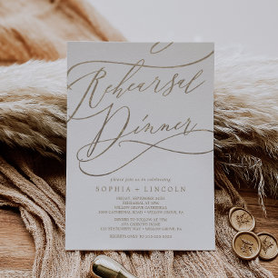 Romantic Gold Calligraphy Rehearsal Dinner Invitation