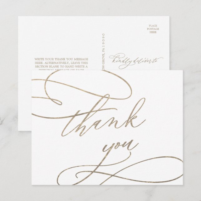 Romantic Gold Calligraphy Thank You Postcard (Front/Back)