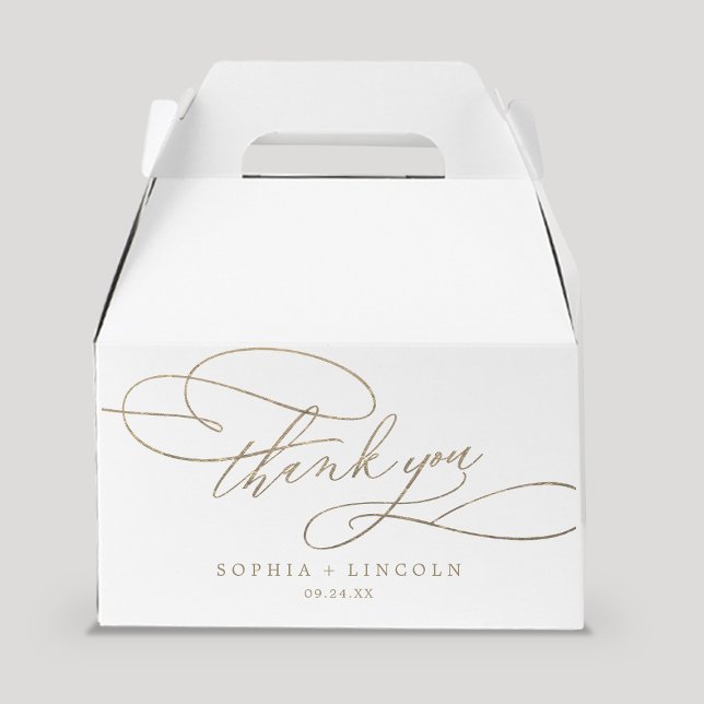 Romantic Gold Calligraphy Thank You Wedding Favor Box (Creator Uploaded)