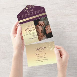 Romantic Gold Calligraphy Wedding All In One Invitation