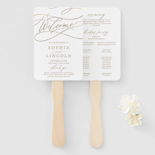 Romantic Gold Calligraphy Wedding Program Fan