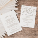 Romantic Gold Calligraphy Welcome Itinerary Letter<br><div class="desc">These romantic gold calligraphy welcome letter & itinerary cards are perfect for a simple wedding. The modern classic design features fancy swirls and whimsical flourishes with gorgeous elegant hand lettered faux champagne gold foil typography. The front of the card features a welcome letter and the back of the card features...</div>