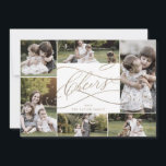 Romantic Gold Cheers New Years 7 Photo Family News Holiday Card<br><div class="desc">This romantic gold cheers new years 7 photo family news holiday card is the perfect simple holiday greeting. The modern classic design features fancy swirls and whimsical flourishes with gorgeous elegant hand lettered faux champagne gold foil typography. Personalize the card with 7 photos, your family name, first names, and year....</div>