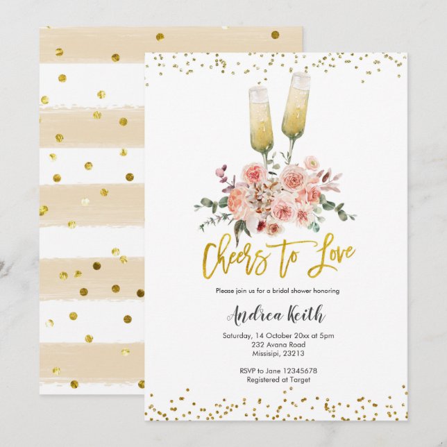 Romantic Gold Cheers to Love Bridal Shower Invitation (Front/Back)