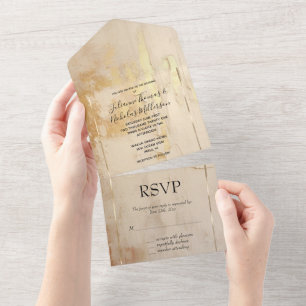 Romantic Gold Cream Wedding All In One Invitation