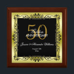 Romantic Gold Decorative Framed 50th Wedding Gift Box<br><div class="desc">Beautiful, glamourous trendy, modern, romantic and sophisticated design for couple's 50th wedding anniversary. Elegant and glamourous fifty years anniversary. With a glamourous background printed image of a pretty gold coloured gradient background with the same image rotated on top to give a great contrast. A delightful decorative border frame in black...</div>