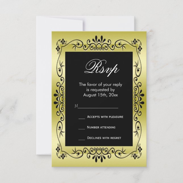 Romantic Gold Decorative Framed 50th Wedding RSVP Card (Front)